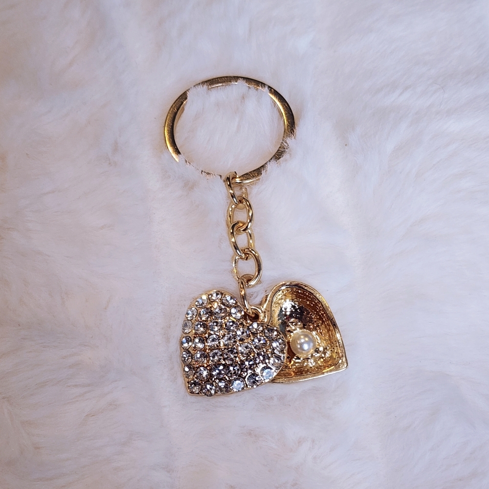 Gold Heart Keychain with Rhinestones - Picture 3 of 5